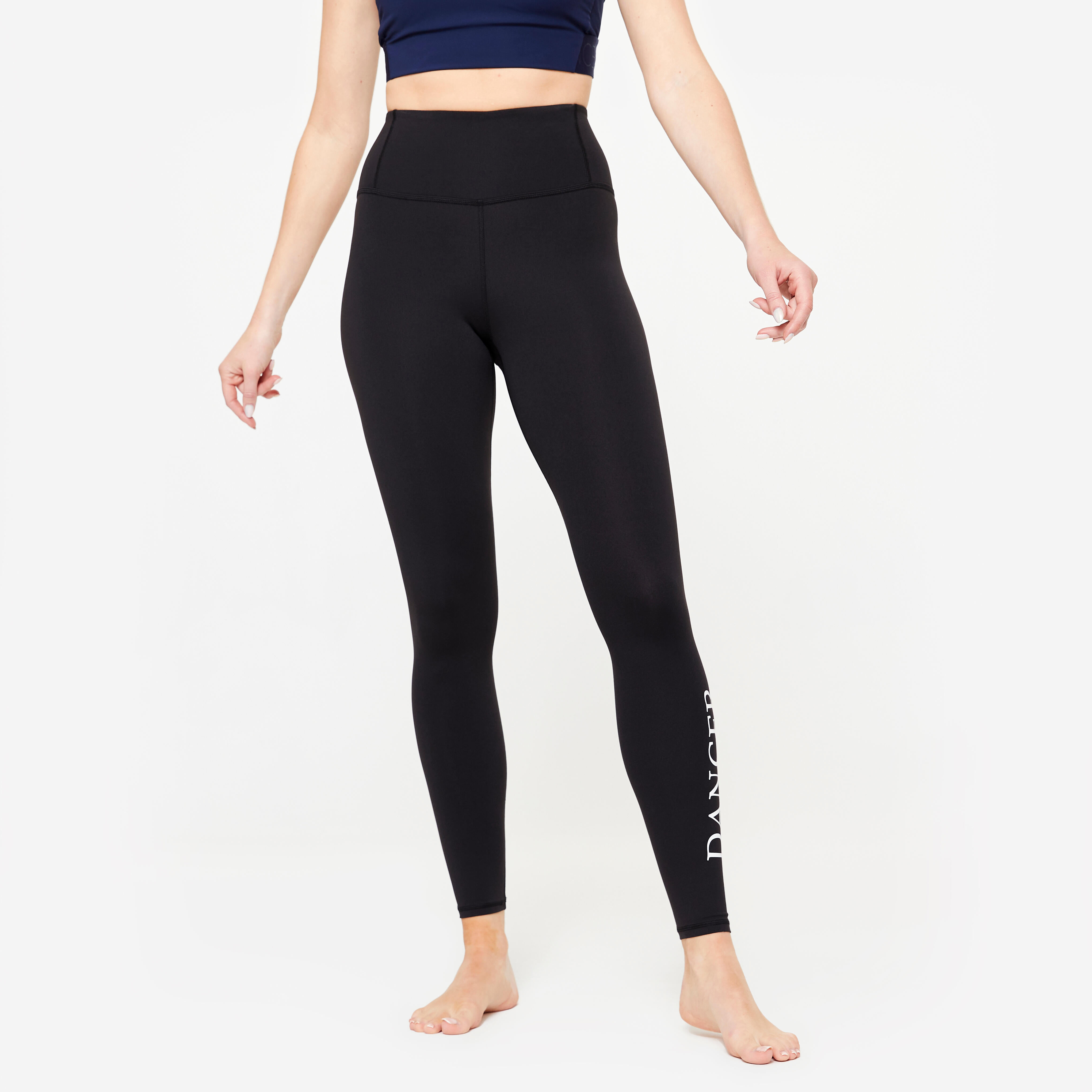 Legging donna a vita alta con cintura piatta per danza moderna - nero