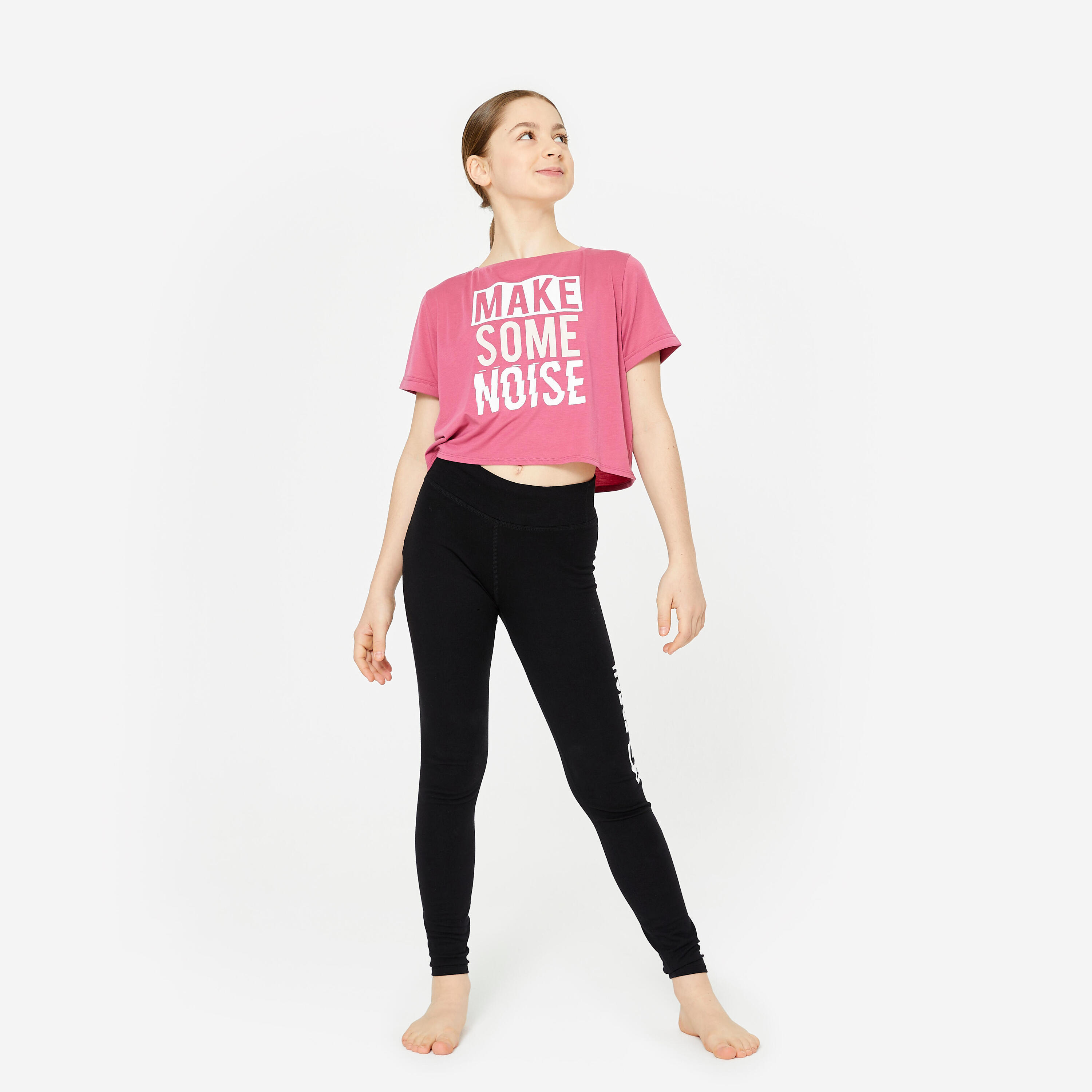 T-shirt danse modern jazz crop top fille, rose cendré et blanc ultra 2/5