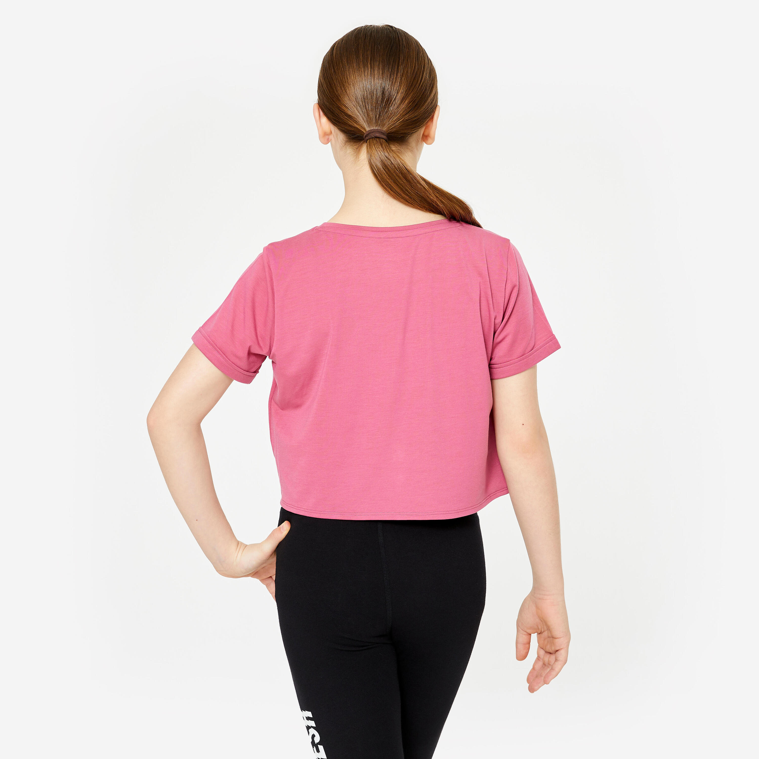 T-shirt danse modern jazz crop top fille, rose cendré et blanc ultra 4/5