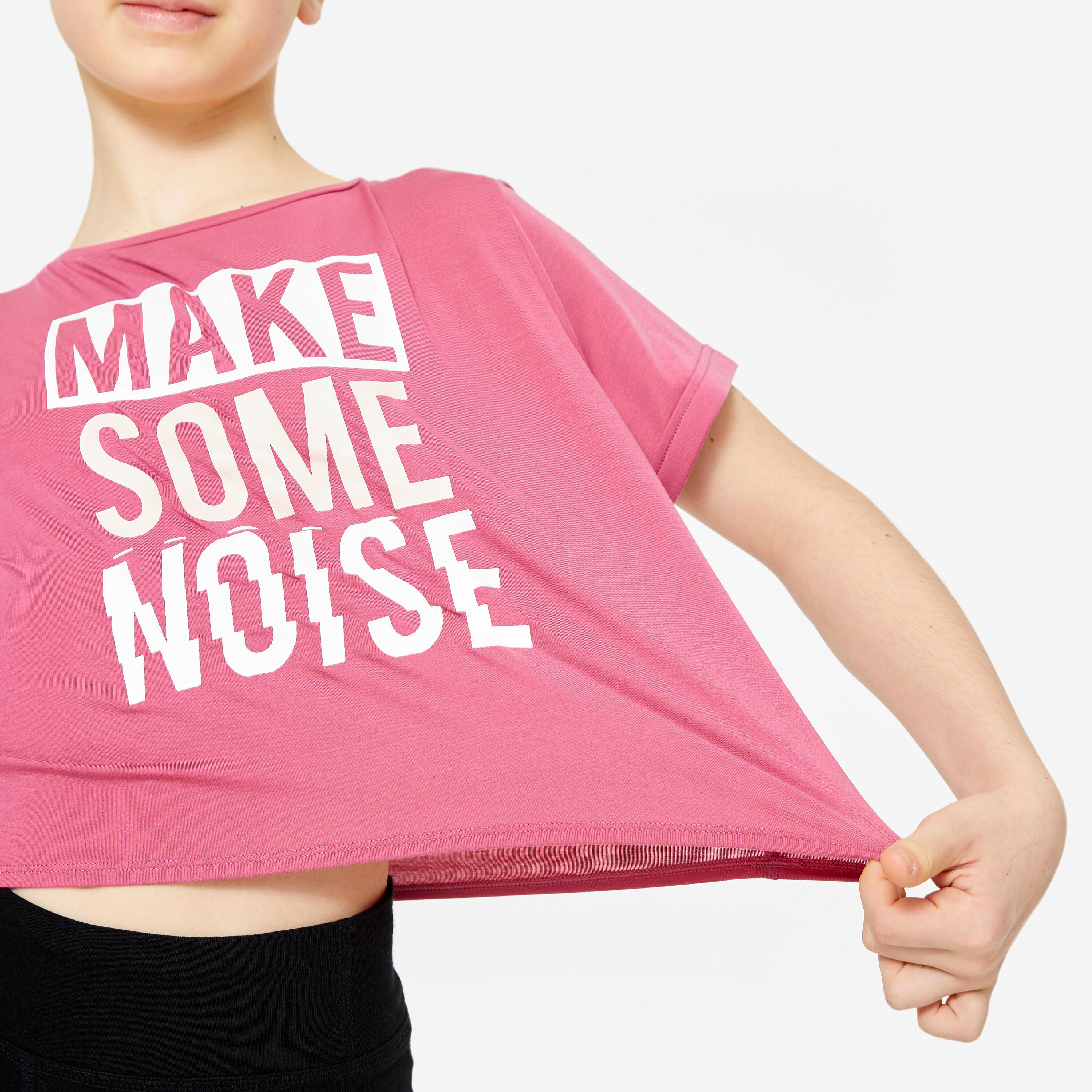 T-shirt danse modern jazz crop top fille, rose cendré et blanc ultra 5/5