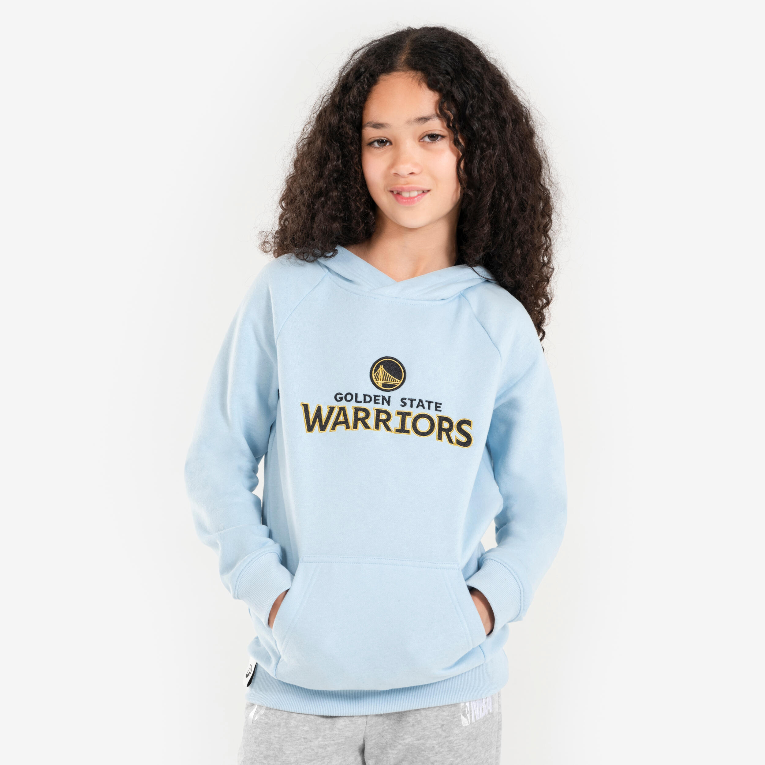 Felpa con cappuccio basket bambino 900 NBA GOLDEN STATE WARRIORS celeste TARMAK Decathlon