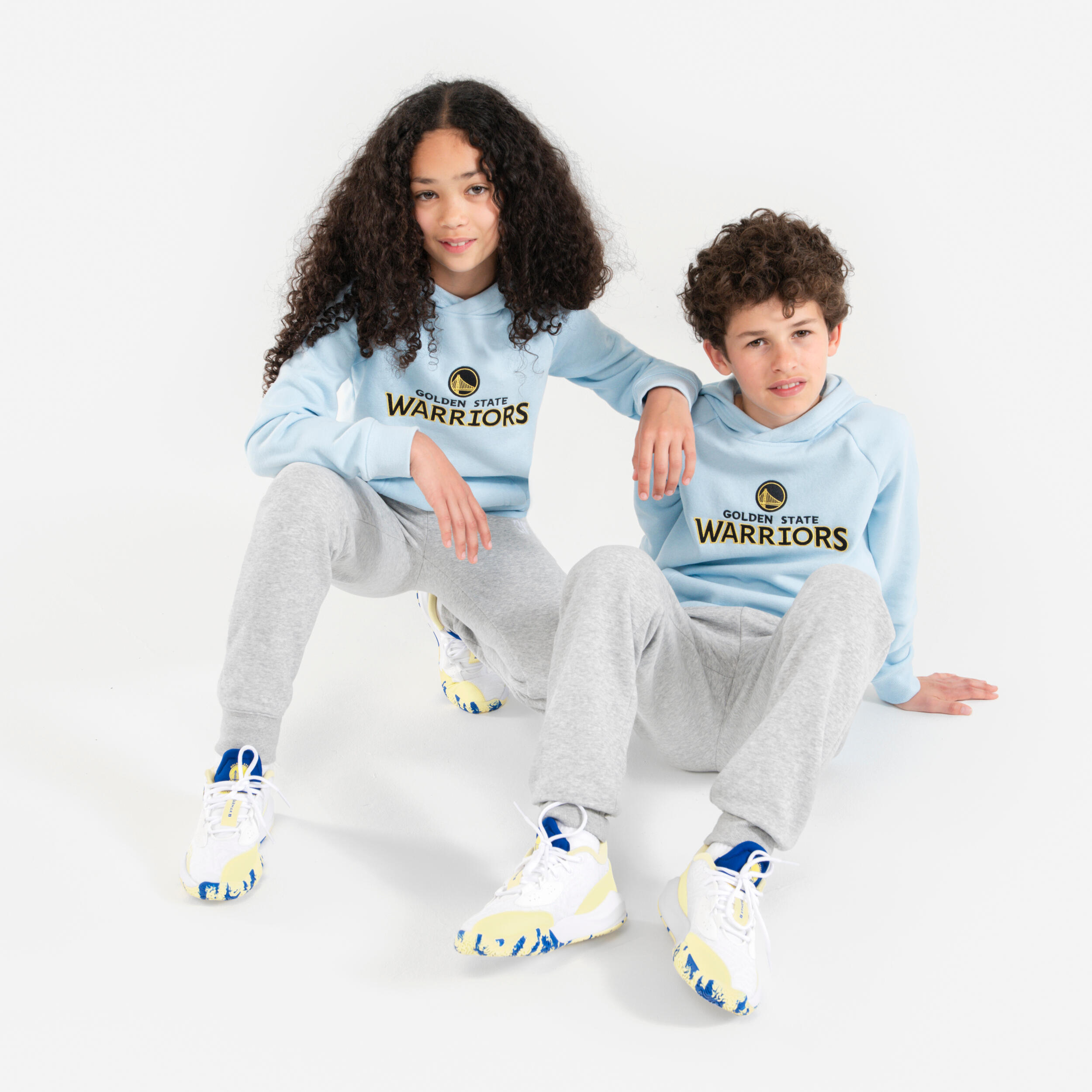 Felpa con cappuccio basket bambino unisex 900 NBA GOLDEN STATE WARRIORS celeste 7/8