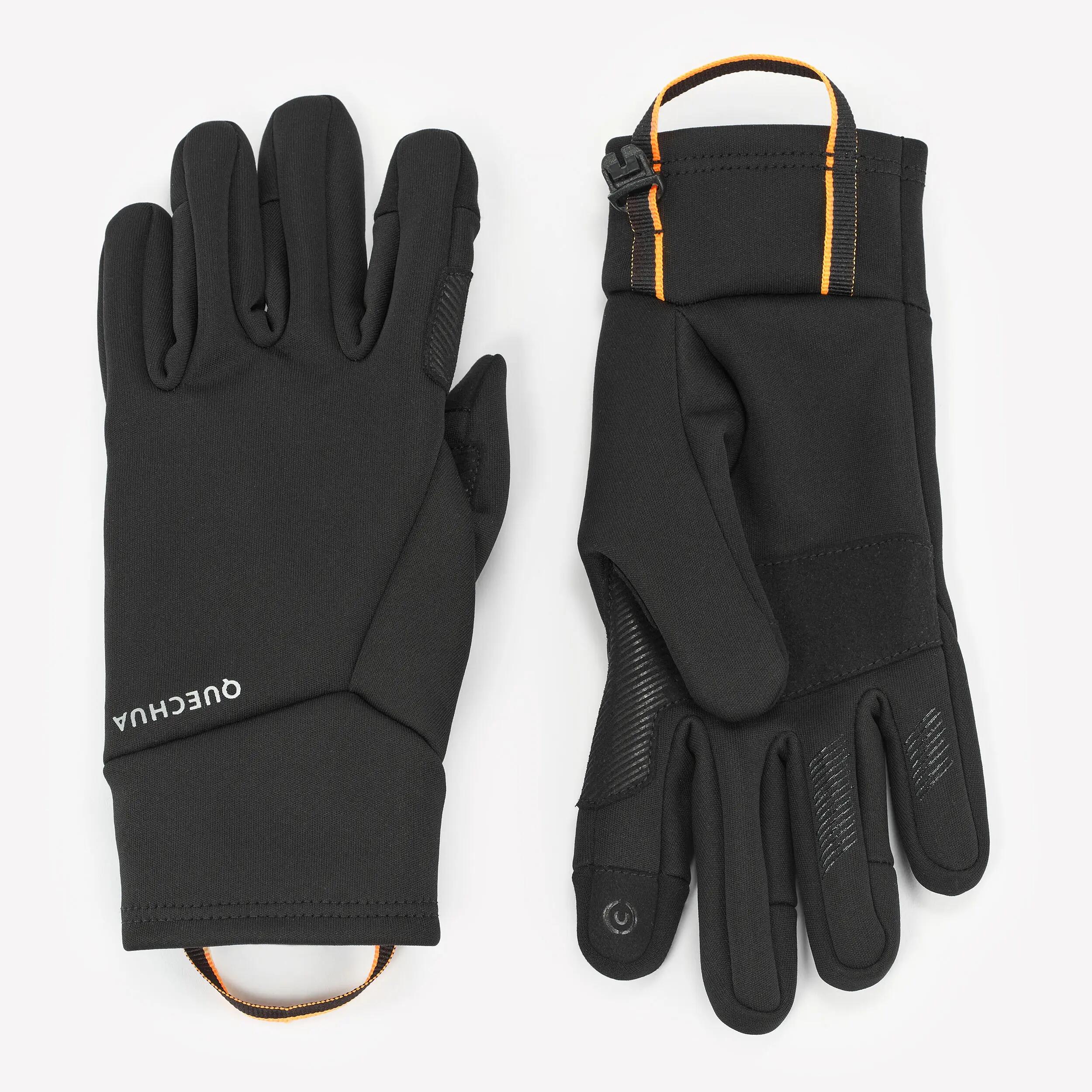 Kids’ tactile and stretch gloves, 6-14 years HIKE500 - Black 5/8