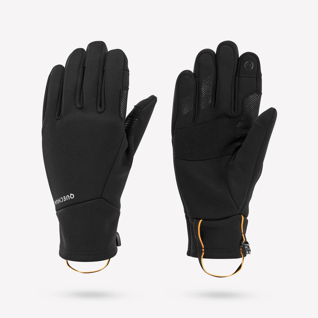 Kids’ tactile and stretch gloves, 6-14 years HIKE500 - Black