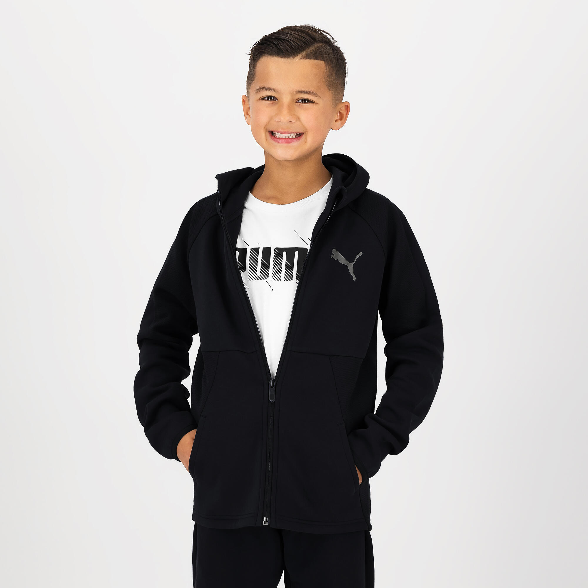 Felpa Puma bambino ginnastica con cappuccio e zip pesante nera 5/5