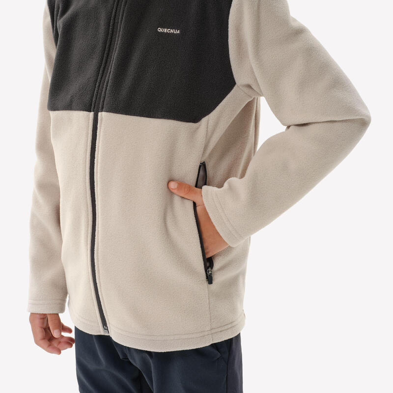 Veste polaire de randonnée enfant 7-15 ans, MH500 zip beige et gris