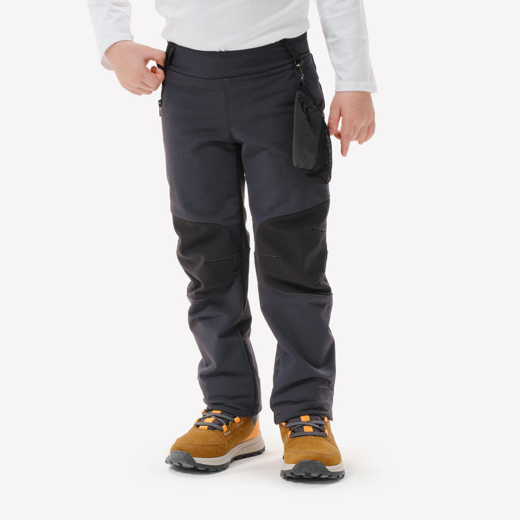 Detské turistické softshellové nohavice MH550 2-6 rokov tmavosivé