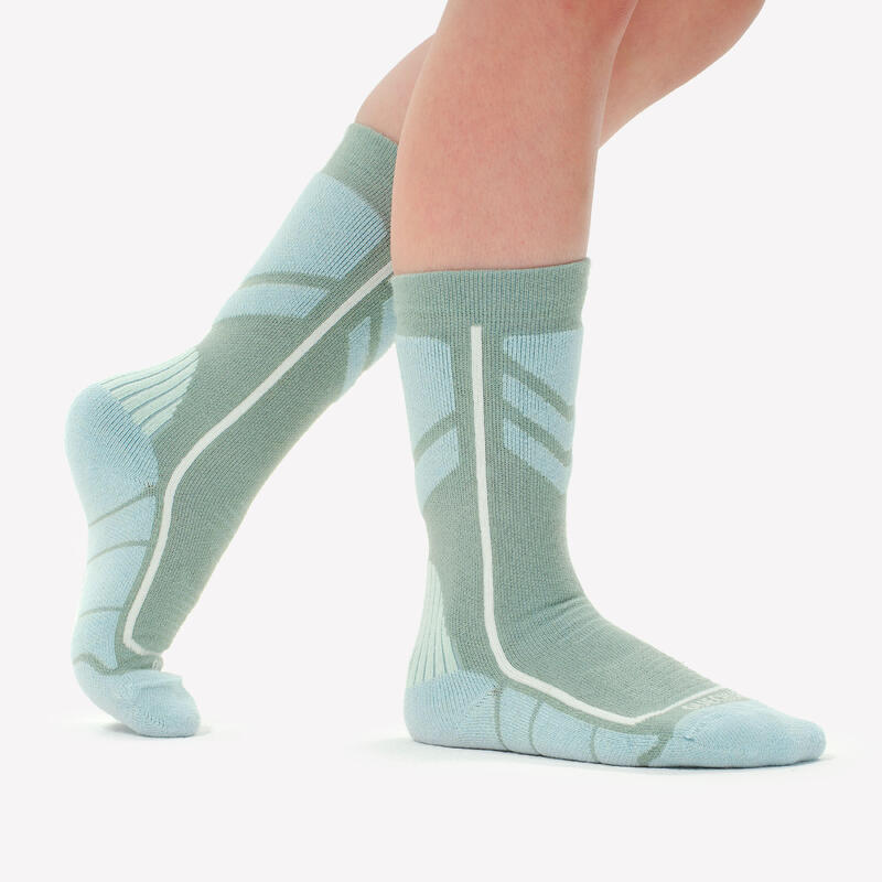 Set 2 perechi Șosete călduroase Drumeție SH500 Albastru și Verde Copii