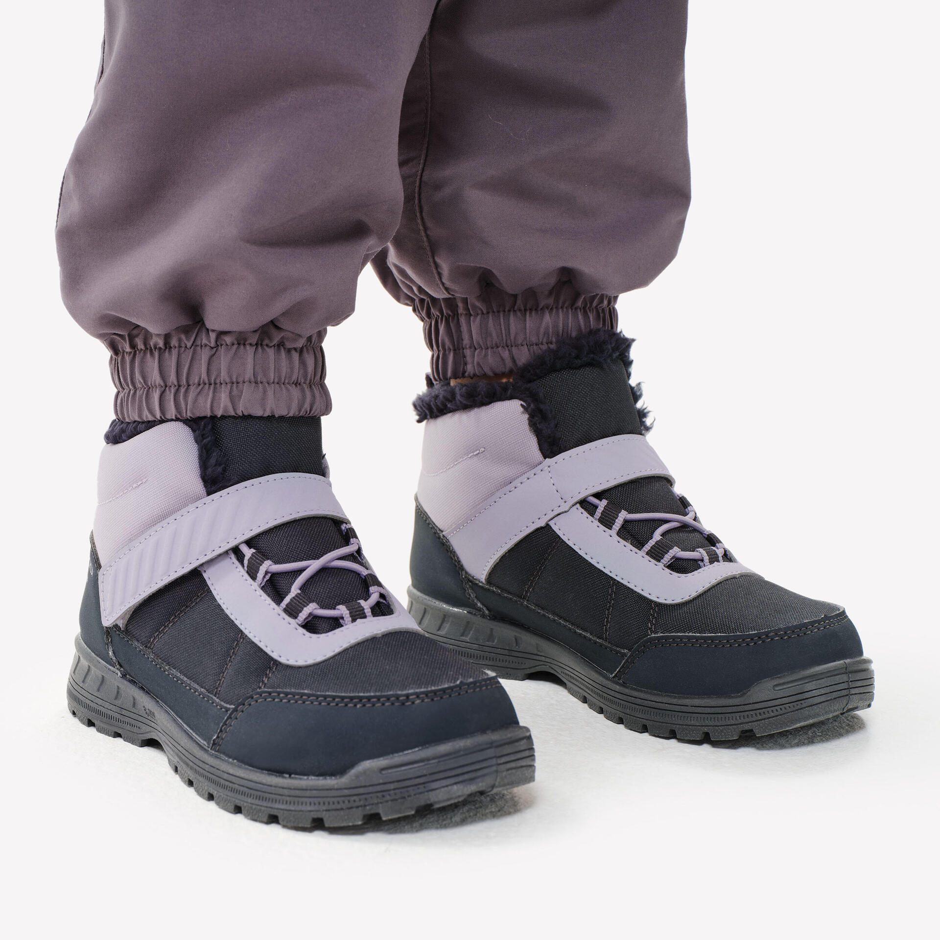 KIDS' WARM WATERPROOF HIKING BOOTS SH100 hook and loop=