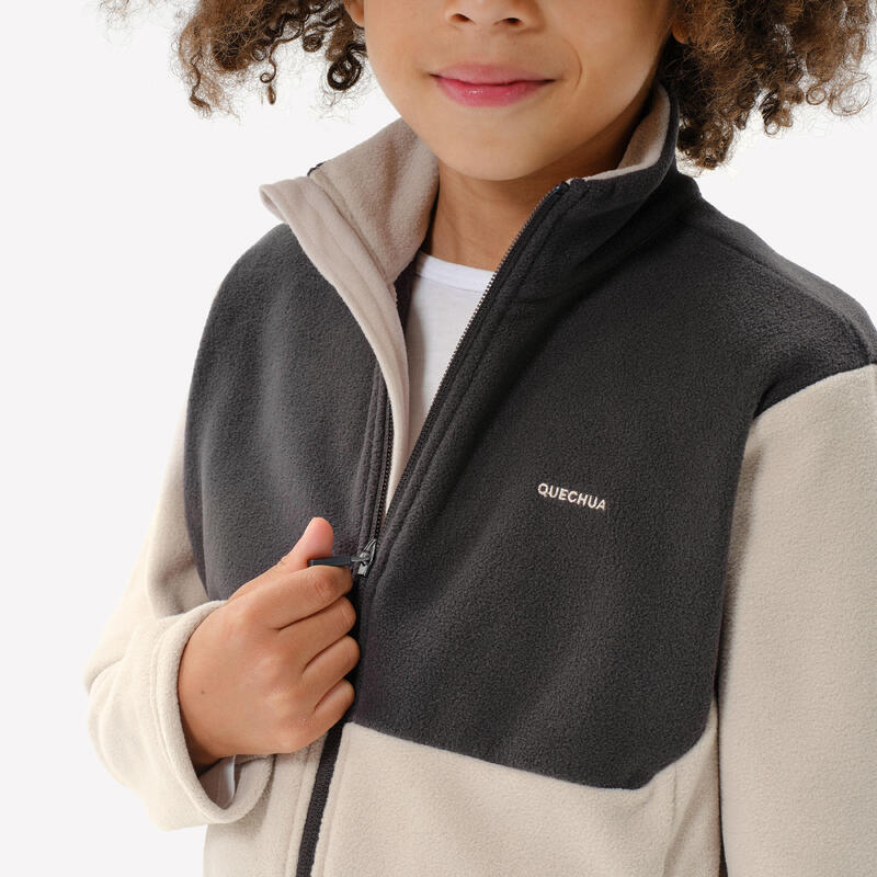 Veste polaire de randonnée enfant 7-15 ans, MH500 zip beige et gris