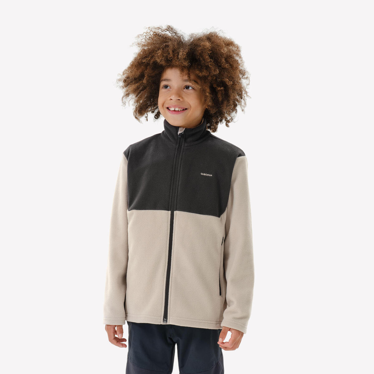 Veste polaire de randonnée enfant 7-15 ans, MH500 zip beige et gris
