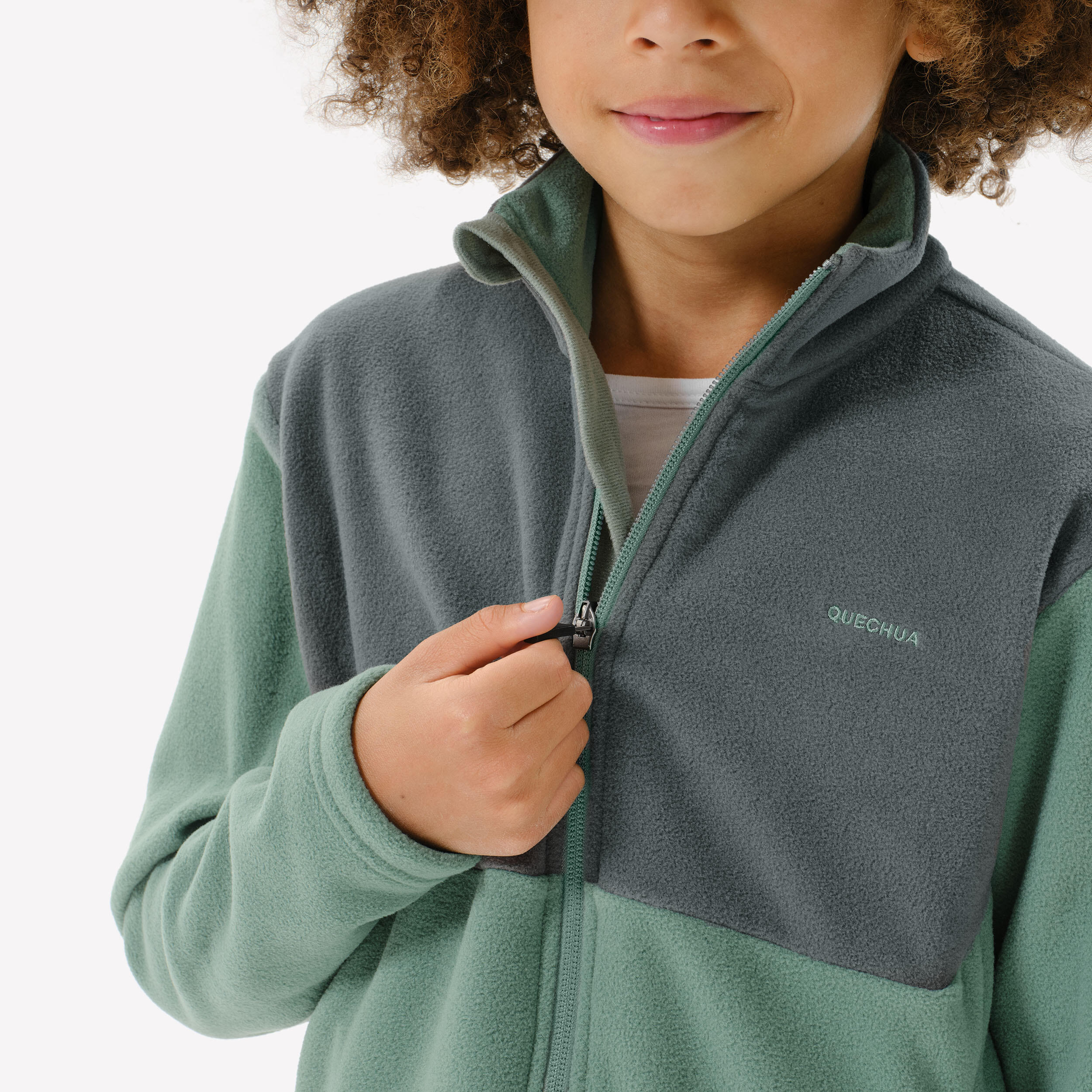 Kids’ hiking fleece jacket MH500 Zip - 7-15 years - Green