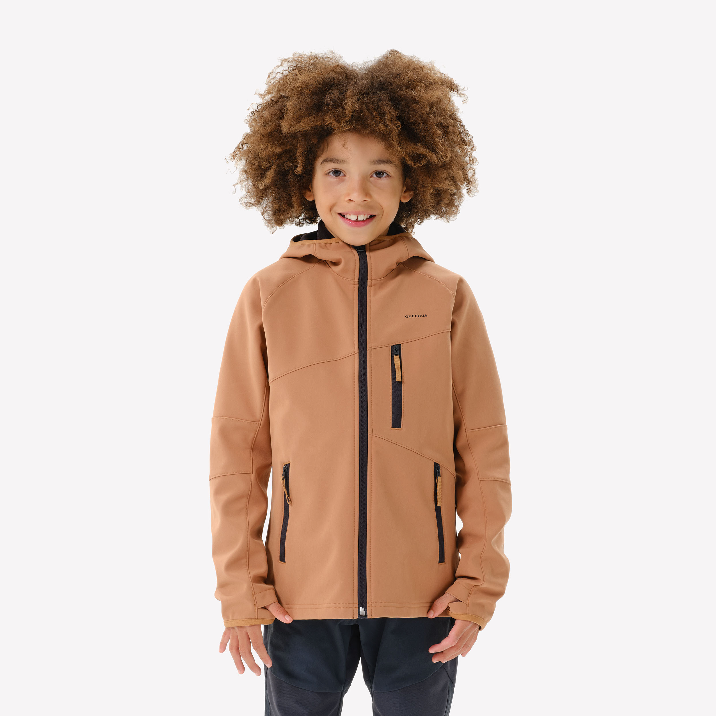 Veste softshell de randonnée enfant 7-15 ans, mh900 marron - Randonnée - Trek - Quechua- Clubs - Entreprises - Collectivités - Associations