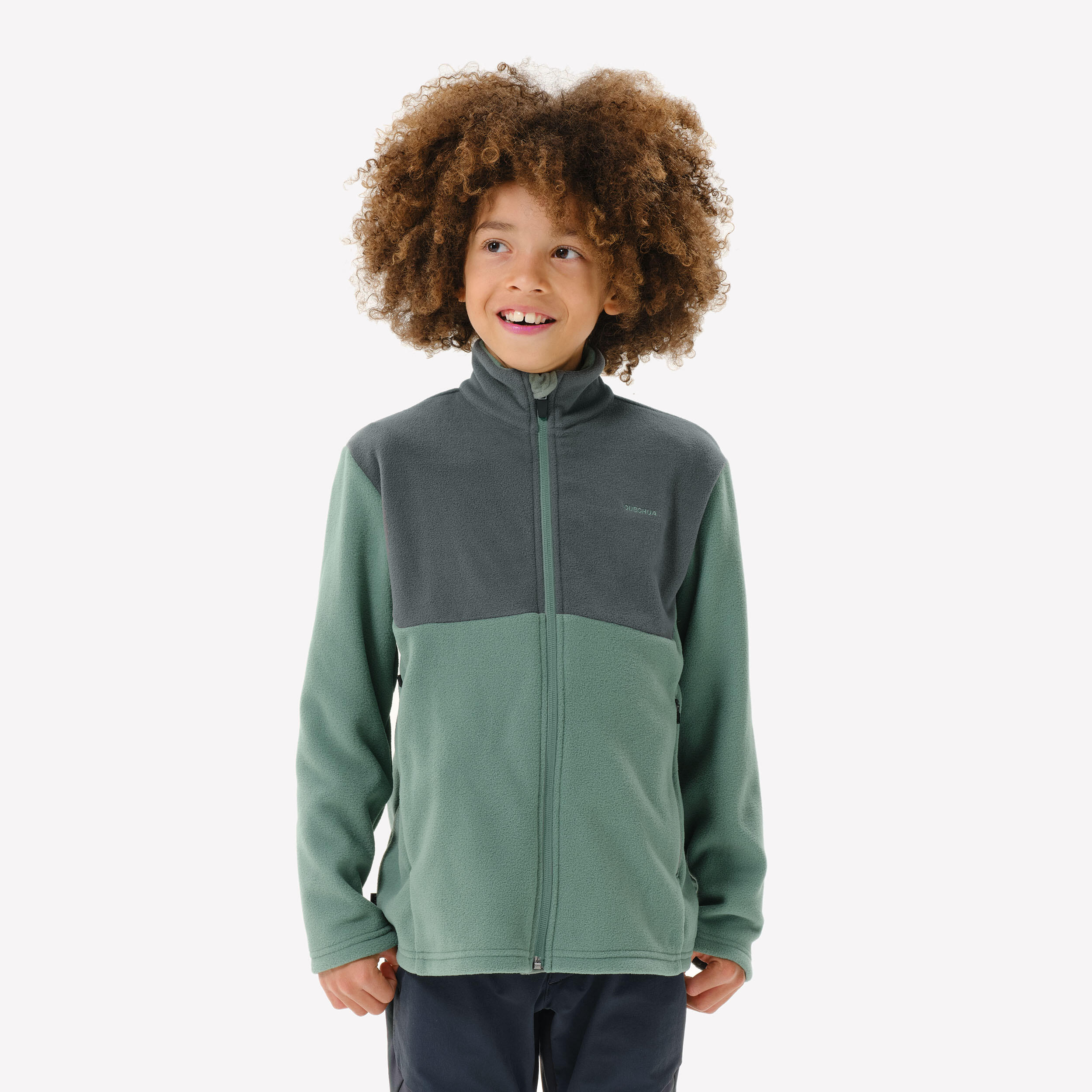 Kids’ hiking fleece jacket MH500 Zip - 7-15 years - Green
