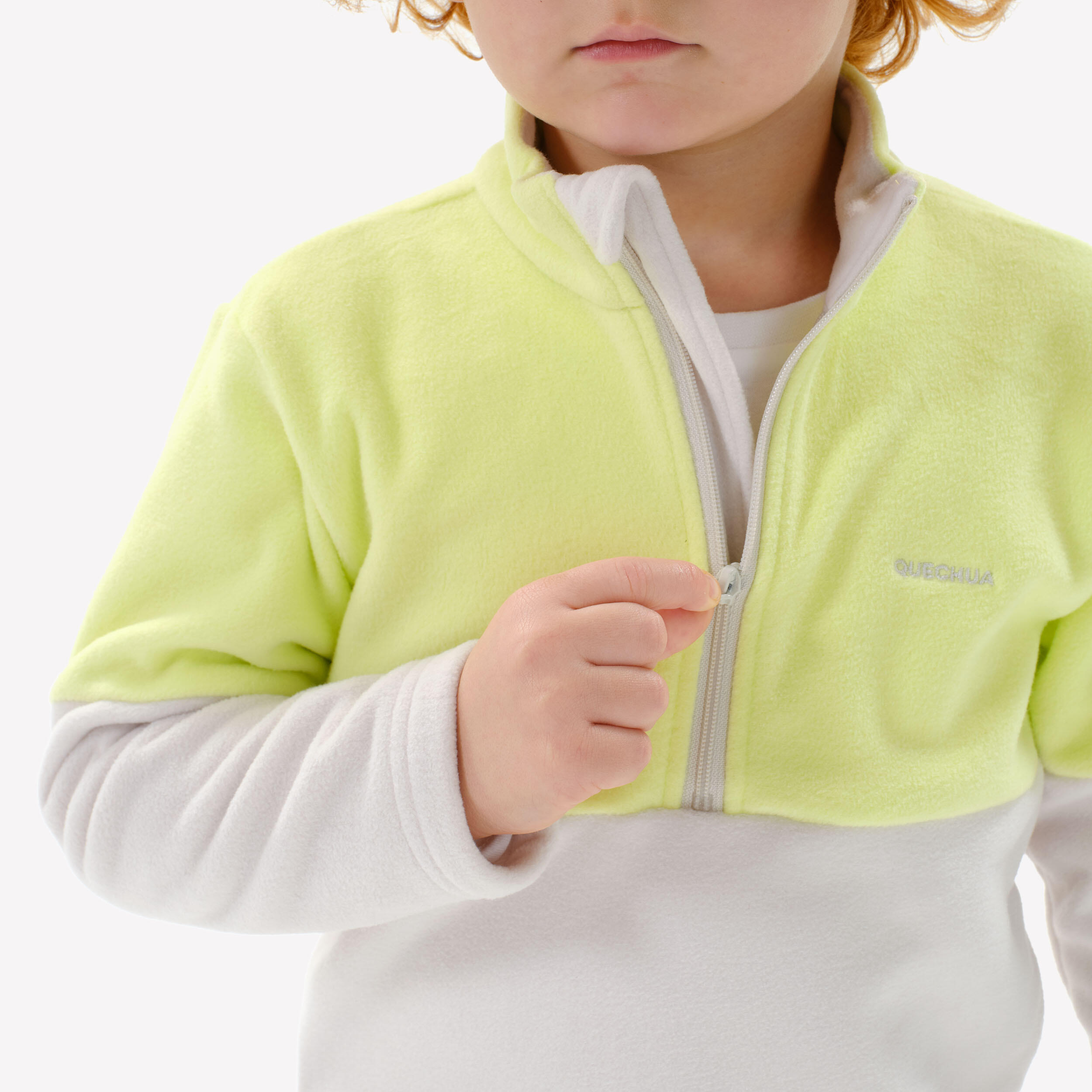 Kids’ hiking fleece jacket MH500 half zip - 2-6 years - Yellow and Beige 4/6