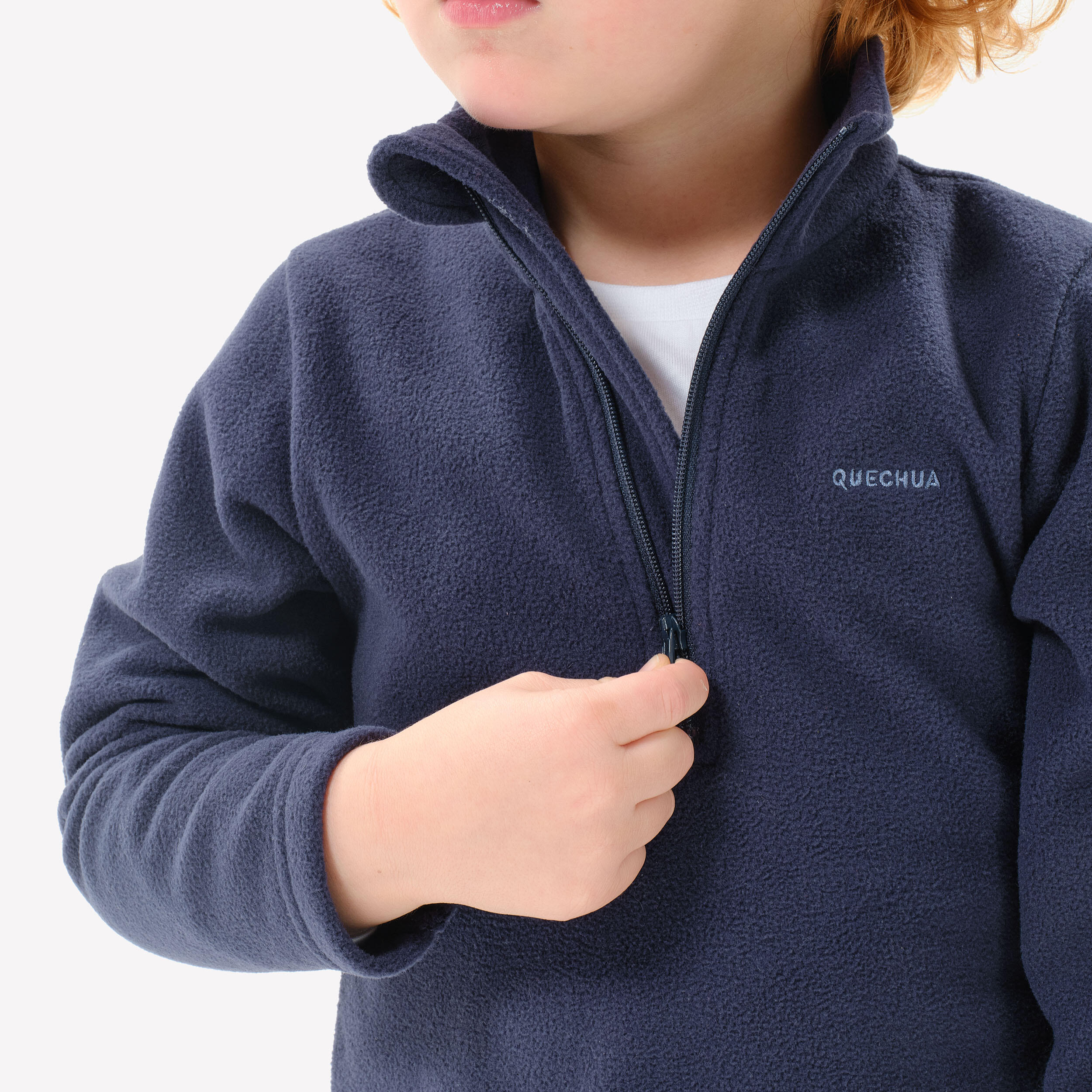 Fleece-Wanderjacke Kinder 2 bis 6 Jahre, MH100 mit halbem Reissverschluss, blau 6/19