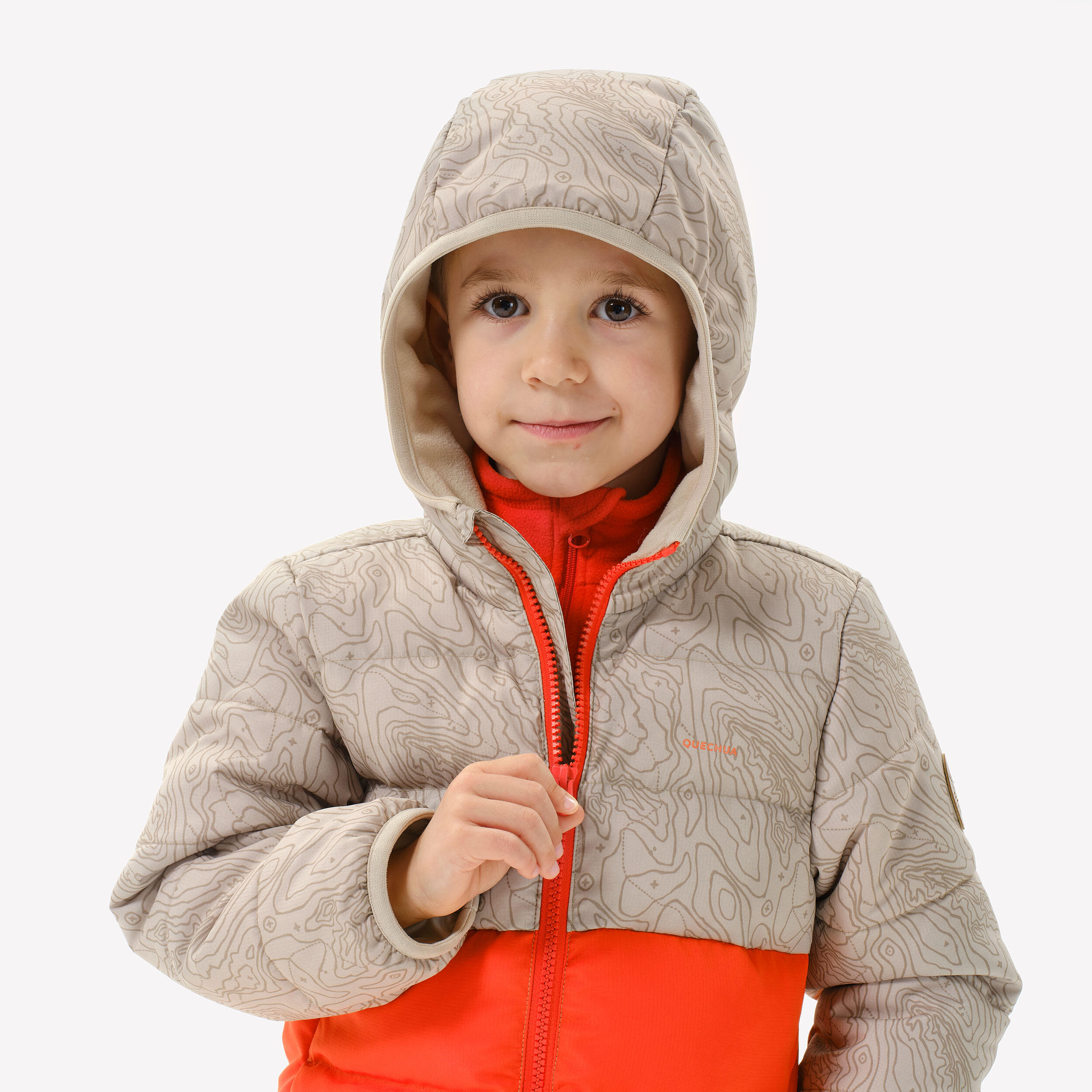 Doudoune de randonnee bleue et bordeaux enfant 2 6 ans QUECHUA Decathlon