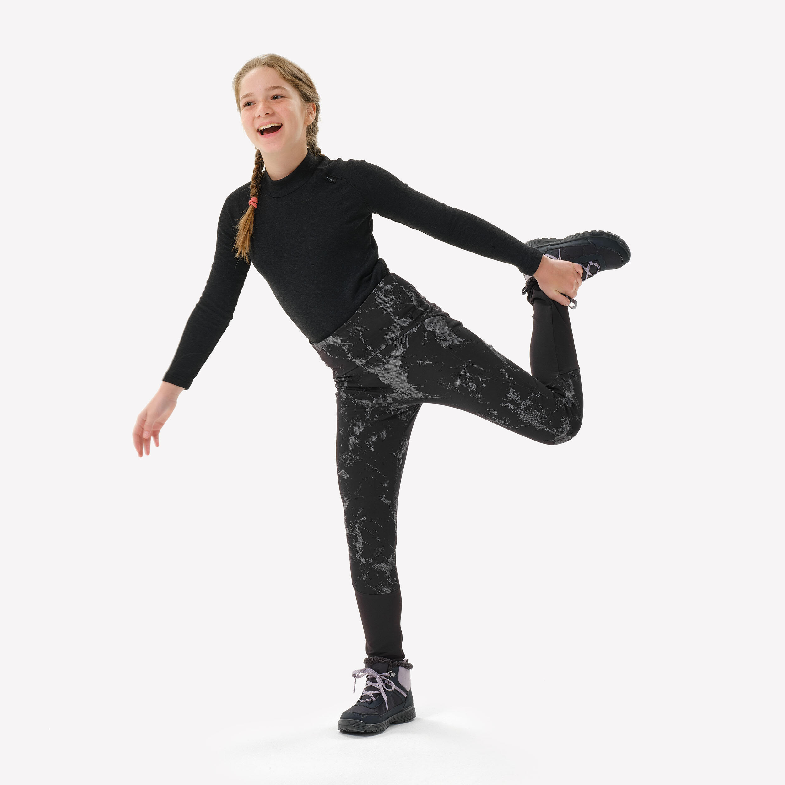 QUECHUA Dievčenské zimné turistické legíny NH100 7-15 r. čierne 8-9 r (131-140 cm) · záber 9