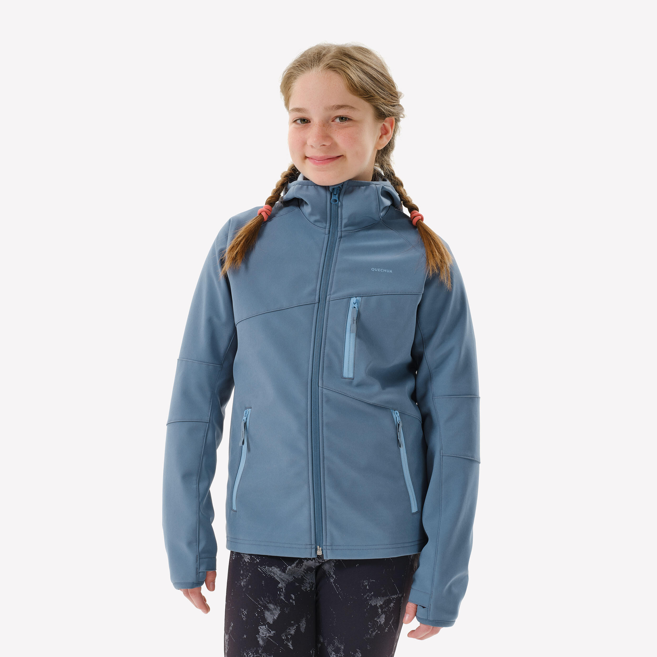 Manteau de randonnee deperlant enfant MH 900 7 15 ans Bleu Tempte Bleu Nuageux Quechua Decathlon