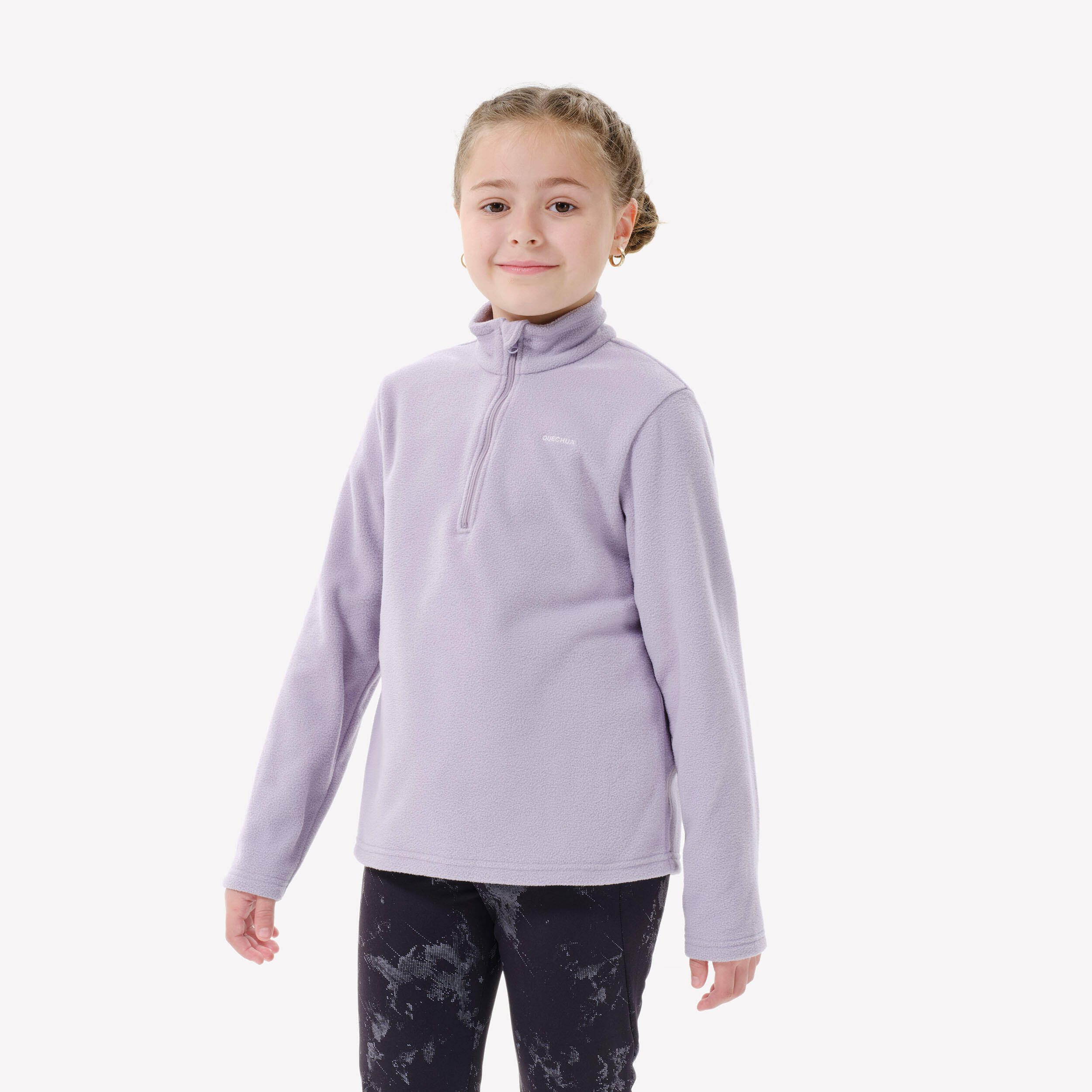 Kids’ hiking fleece jacket MH100 Half Zip - 7-15 years - Purple -  1