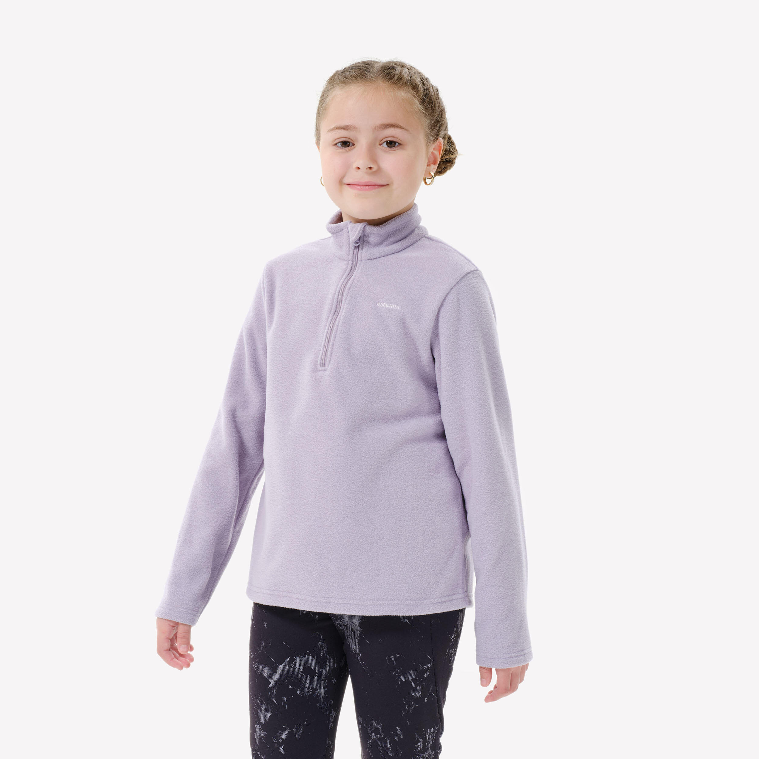 Kids’ hiking fleece jacket MH100 Half Zip - 7-15 years - Purple