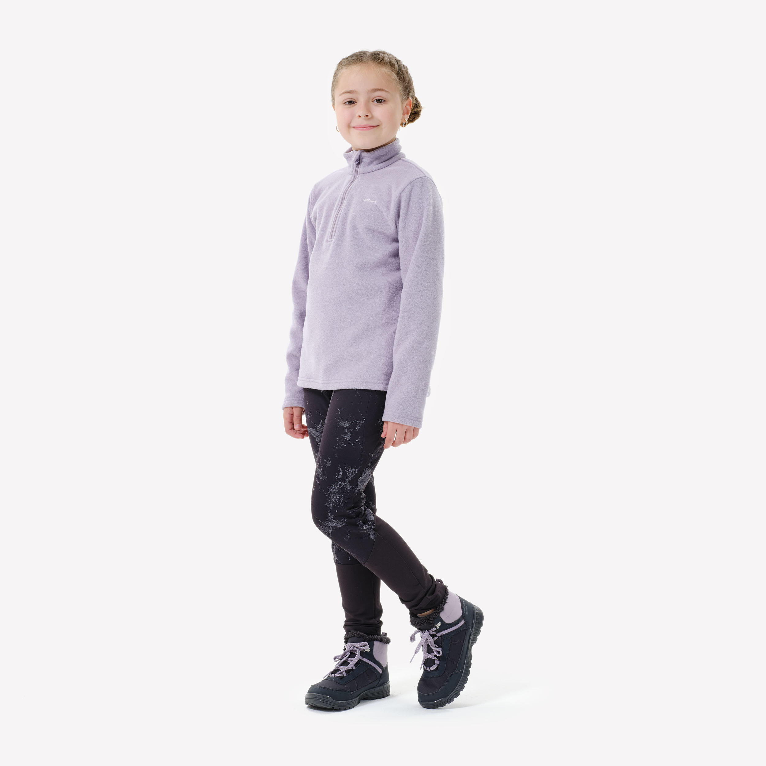 Kids’ hiking fleece jacket MH100 Half Zip, 7-15 years - Purple 2/6