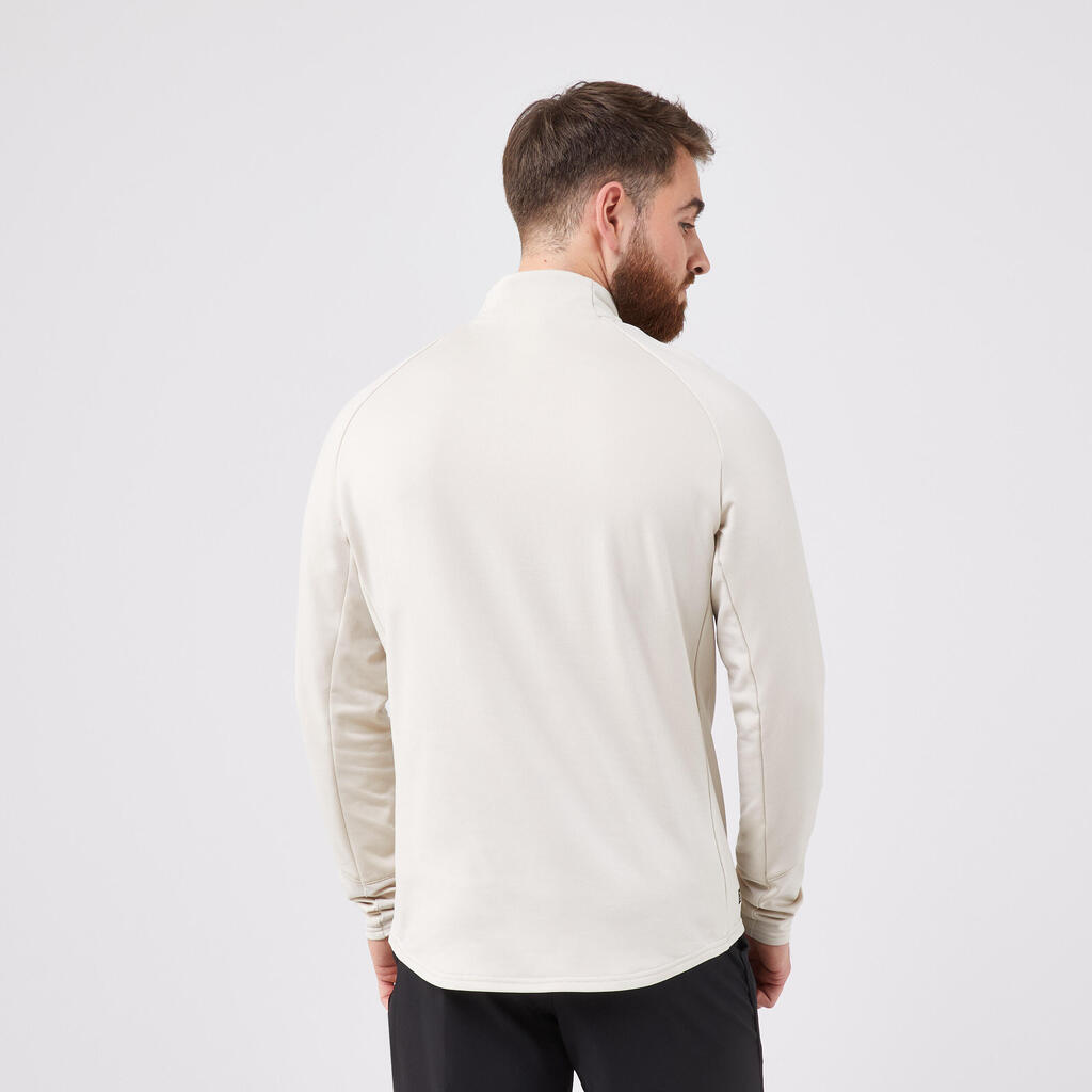 Men's Half-Zip Long-Sleeved Thermal Tennis Sweatshirt - Beige