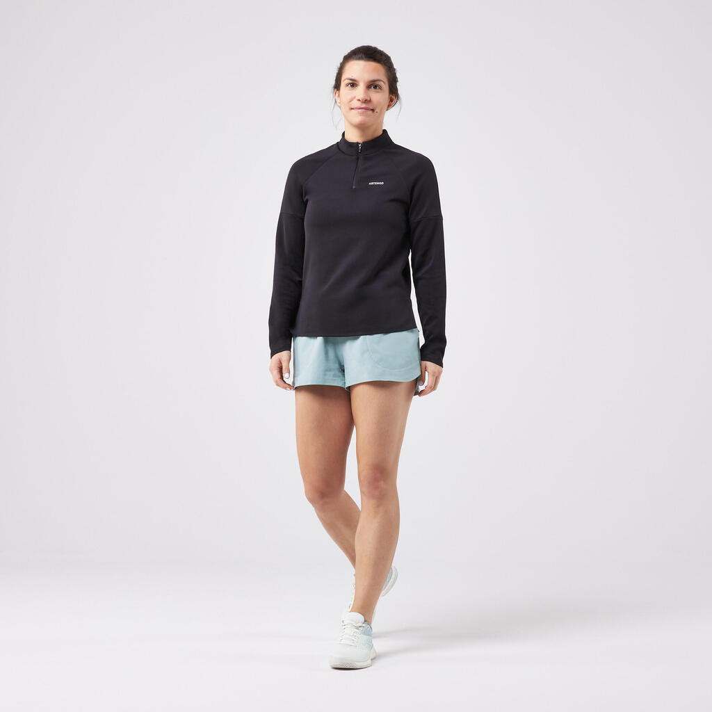 Crna ženska majica dugih rukava za tenis THERMIC
