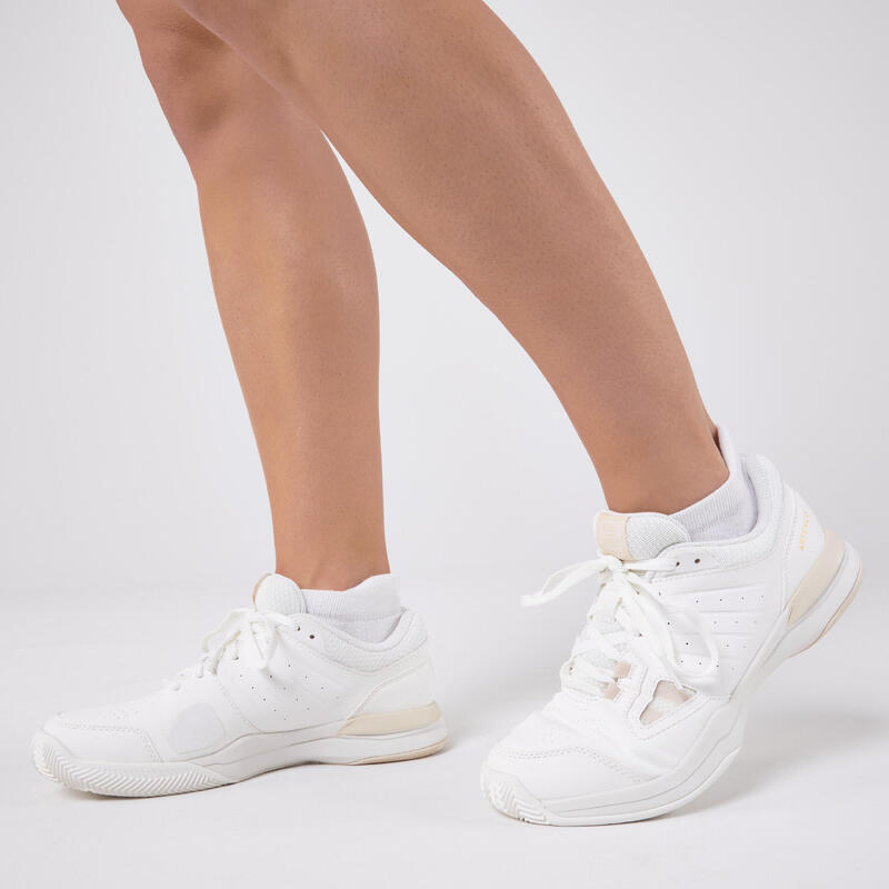 CHAUSSURES DE TENNIS  FEMME TERRE BATTUE TS500 BLANCHE MAGNOLIA