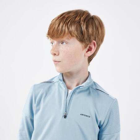 T-shirt Tennis Manches Longues Junior 1/2 Zip Thermic - TTS ML TH Bleu Clair