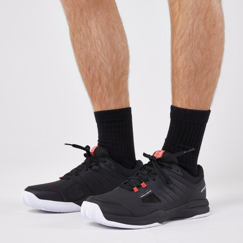 Erkek Tenis Ayakkabısı - Toprak Kort - Siyah/Tuğla Kırmızısı - TS 500