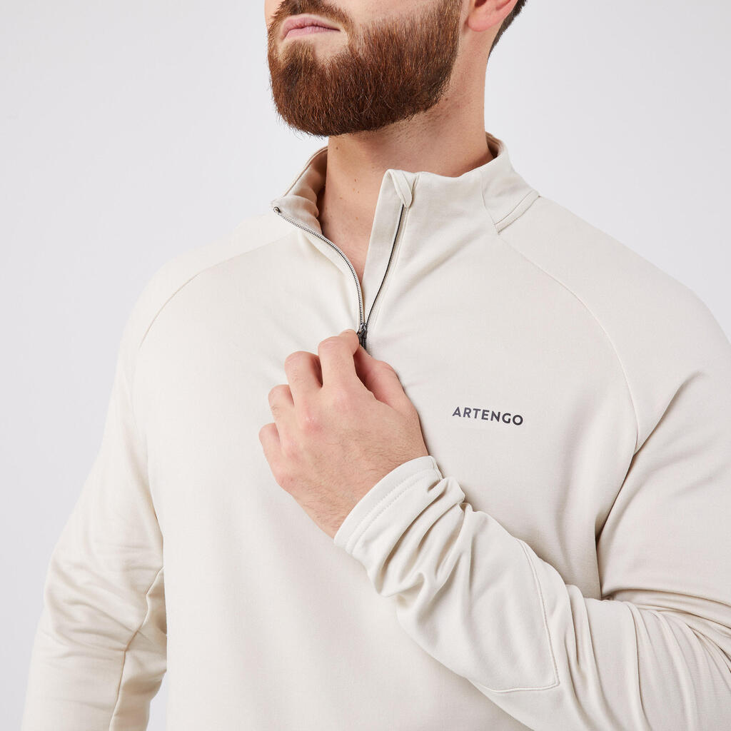 Men's Half-Zip Long-Sleeved Thermal Tennis Sweatshirt - Beige