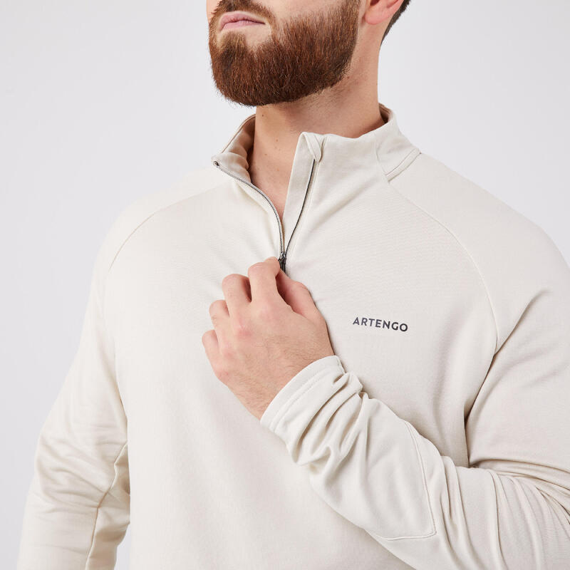Erkek Uzun Kollu Yarım Fermuarlı Tenis Sweatshirtü - Bej - Thermic