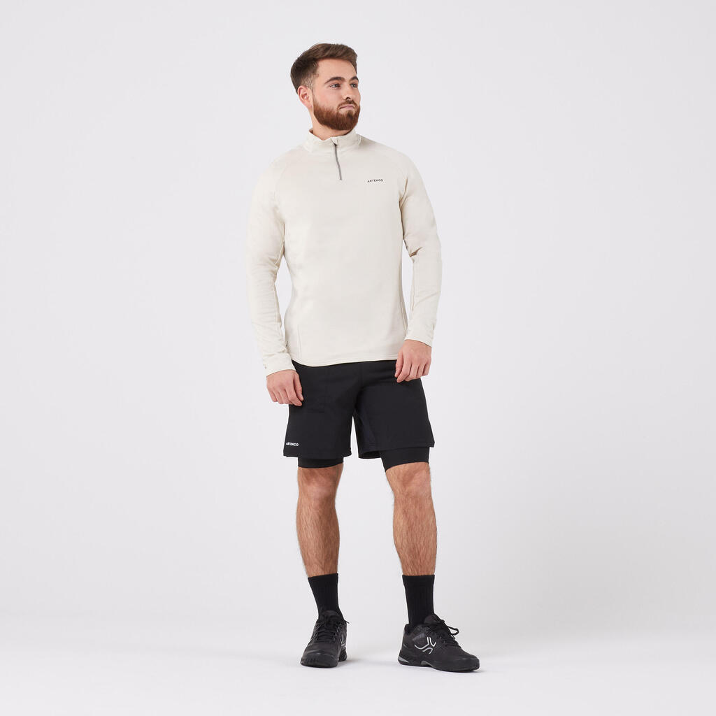 Men's Half-Zip Long-Sleeved Thermal Tennis Sweatshirt - Beige