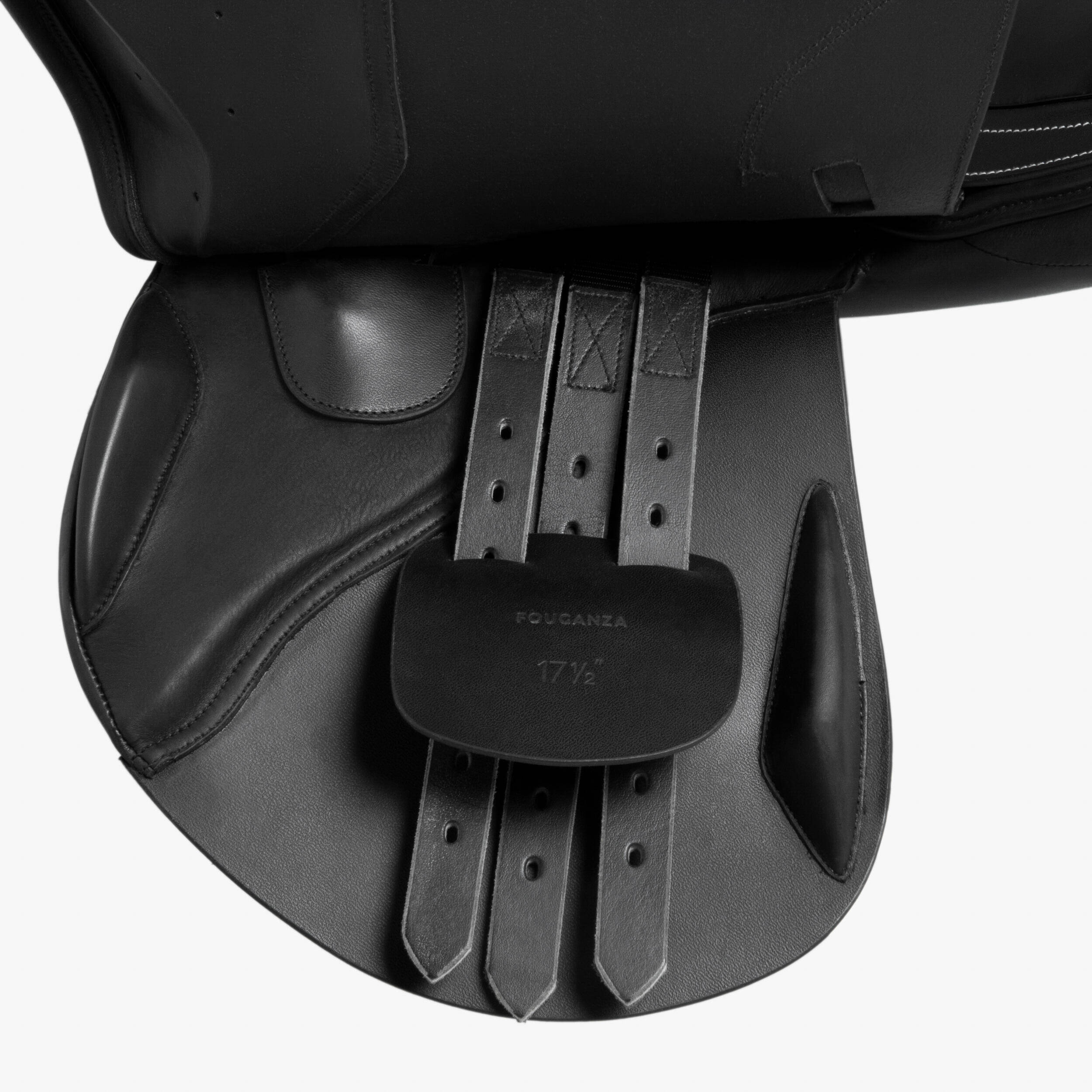 Horse Riding Leather Saddle 500 17.5" - Black -  2