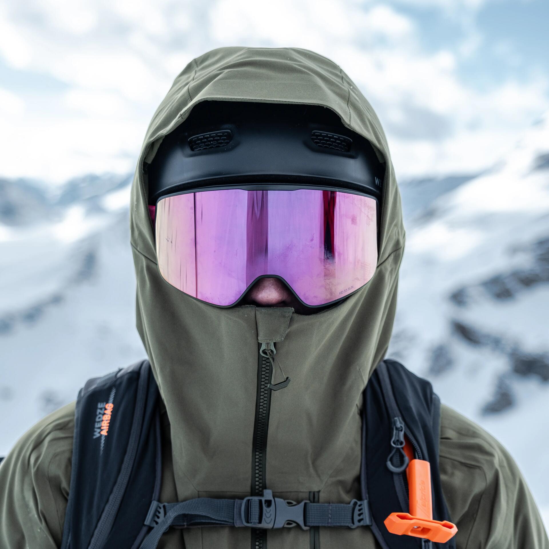 Uomo maschera da sci giacca kaki mimetica sci freeride decathlon