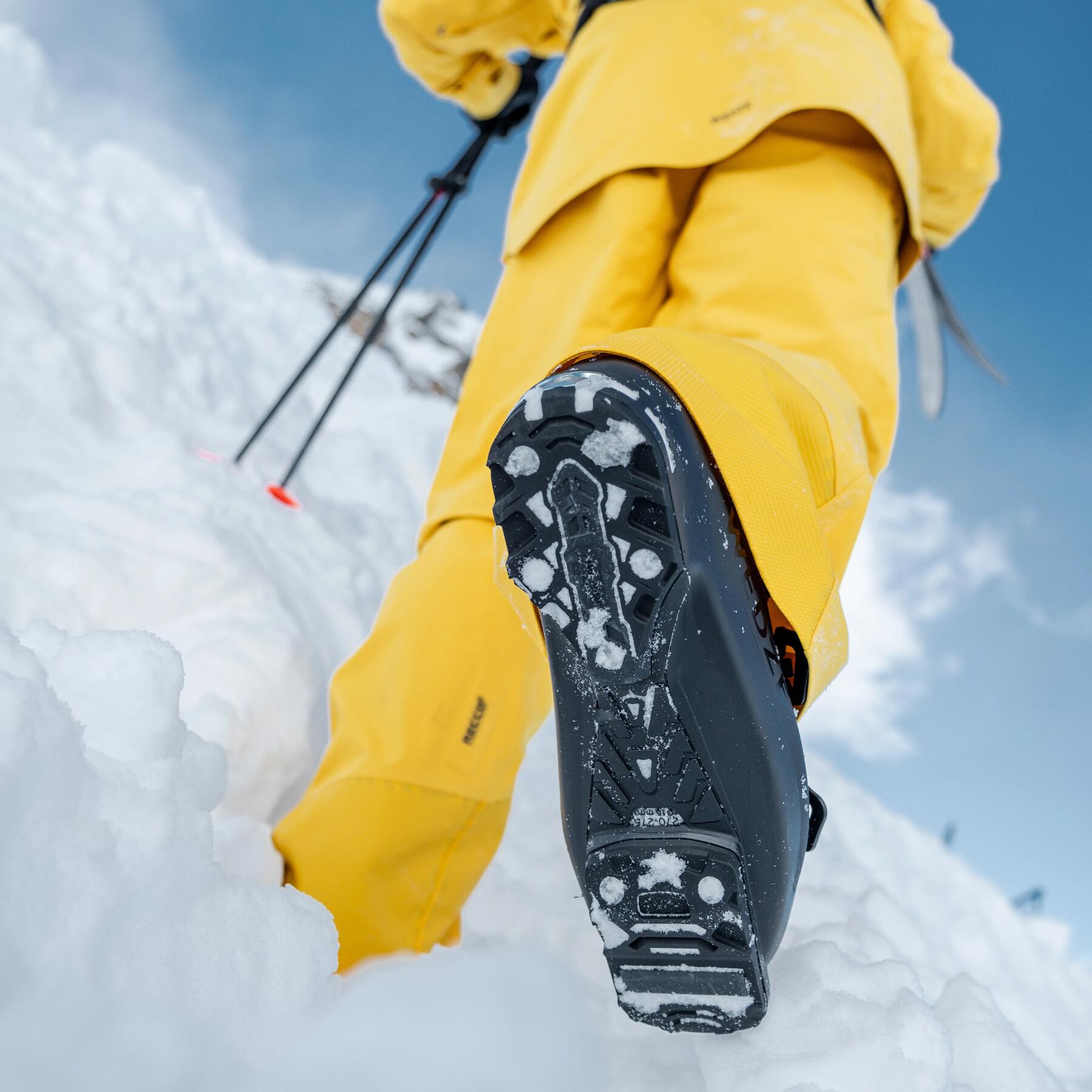 Decathlon ski touring boots yellow pants
