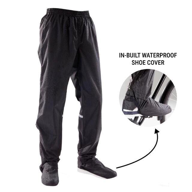 100 City Cycling Rain Overtrousers with Built-In Shoe Covers - Black