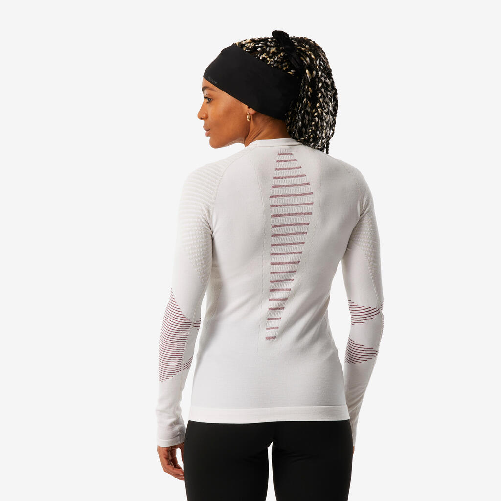 Women’s Seamless Merino Wool Ski Base Layer Top - BL900 Beige / Pink