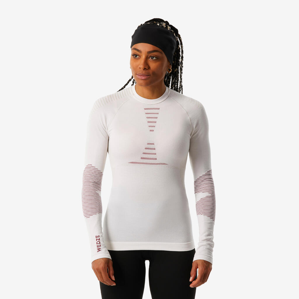 Women’s Seamless Merino Wool Ski Base Layer Top - BL900 Beige / Pink