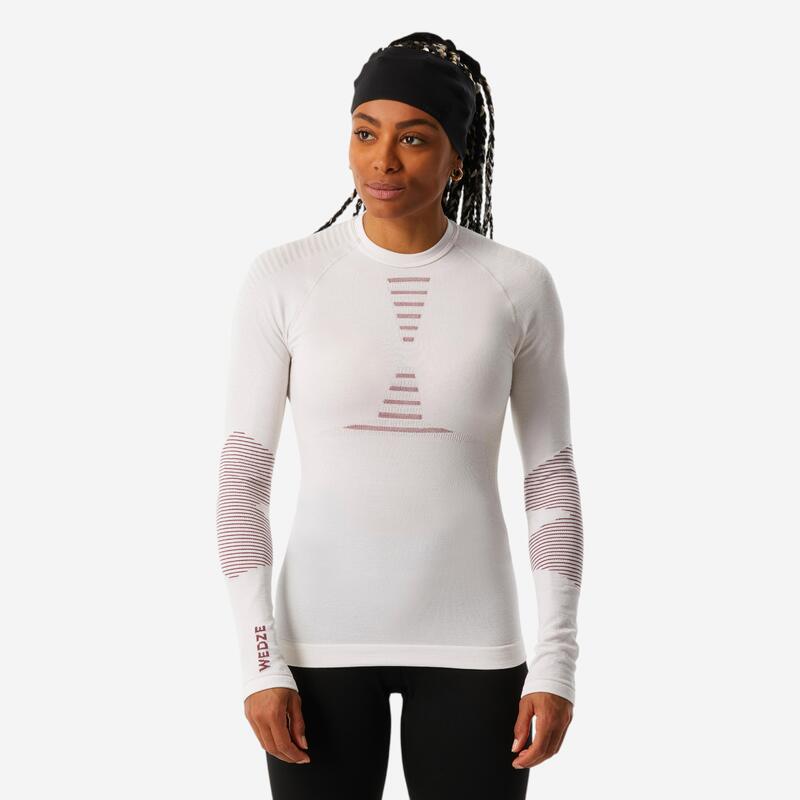 Camisola térmica de ski em lã de merino mulher, BL900 seamless bege e rosa