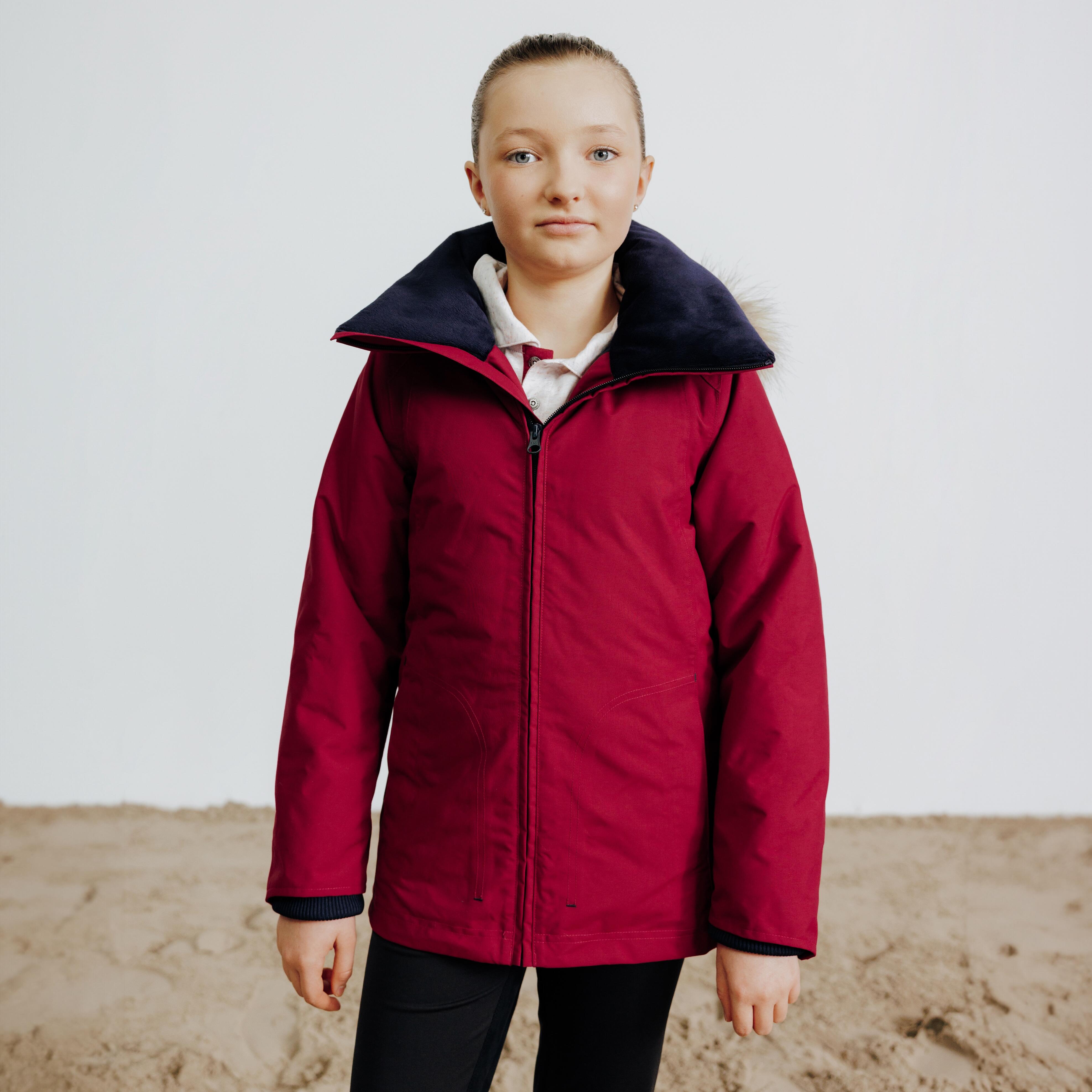 Children's warm waterproof riding jacket - 500 cherry violet