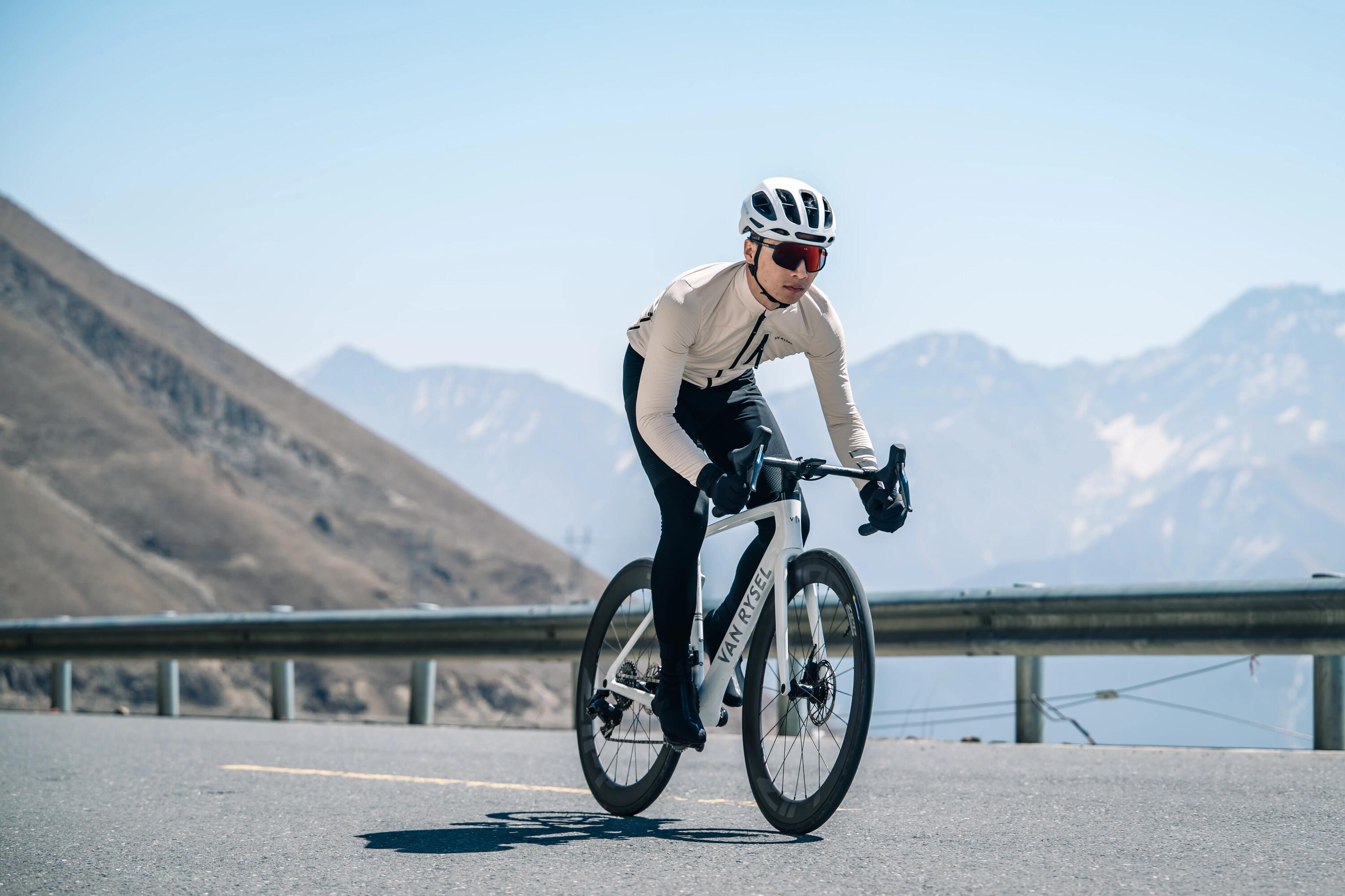 Rennrad Trikot Herren Zwischensaison langarm EDR beige 19/26