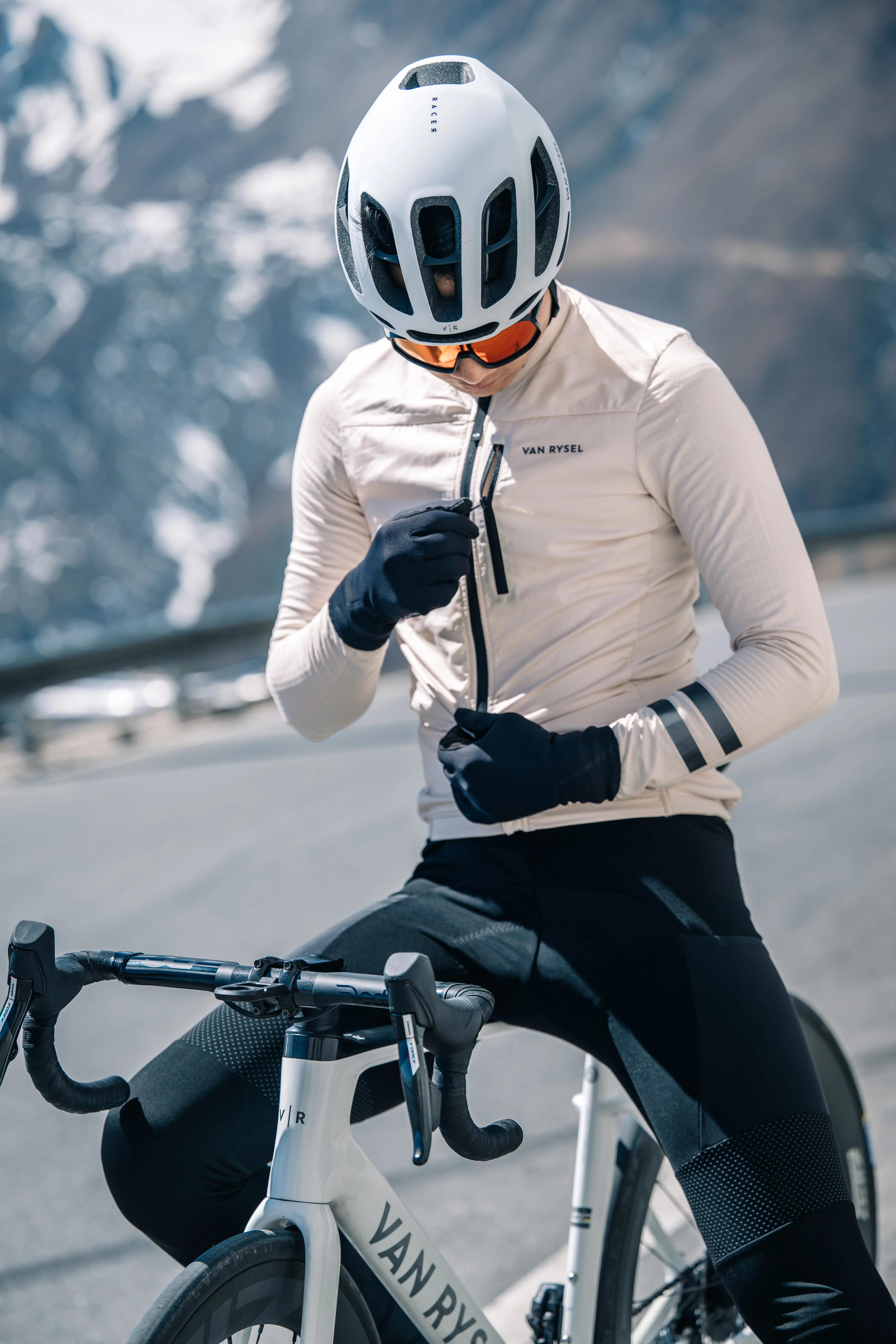 Rennrad Trikot Herren Zwischensaison langarm EDR beige 18/26