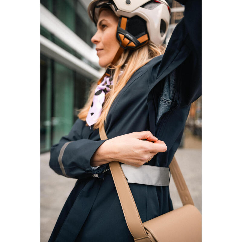 Dames regenjas met capuchon voor op de fiets marineblauw