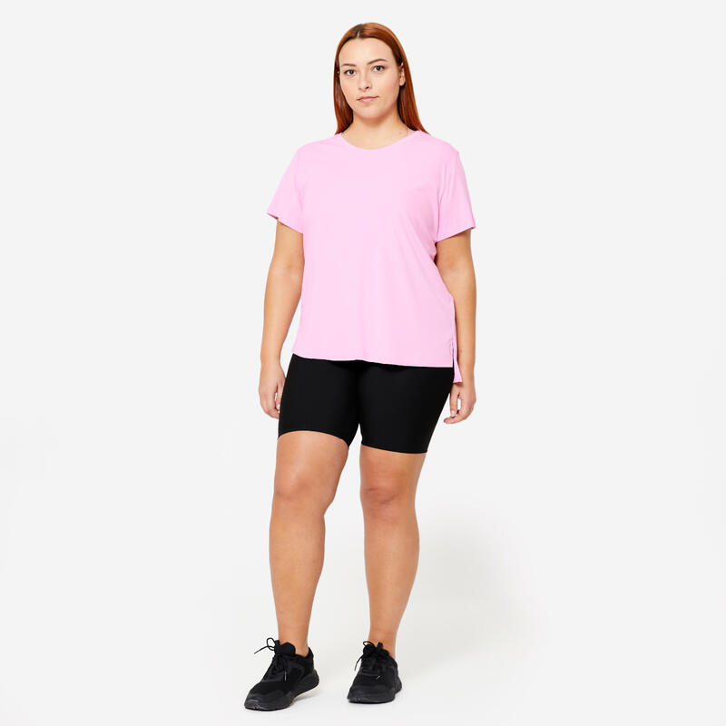 Pantalon scurt 100 Fitness cu talie înaltă Negru Damă 