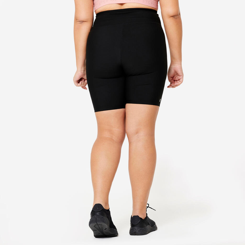 High-Waisted Plus Size Fitness Cycling Shorts - Black