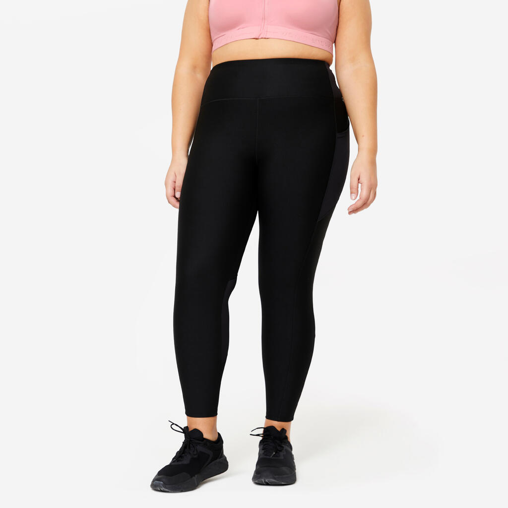 Women's Plus-Size Fitness Cardio Leggings with Pocket - Black/Grey