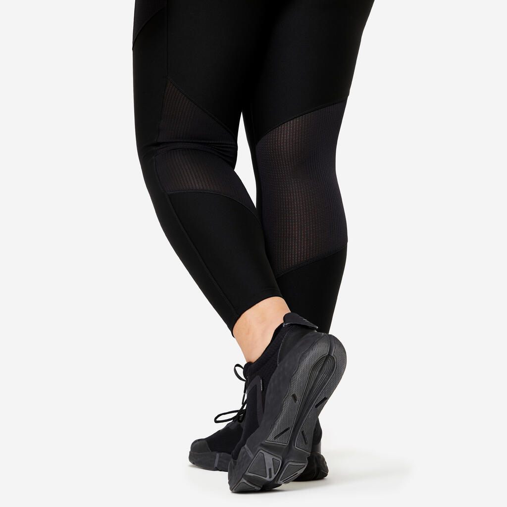 Tajice za kardiofitnes 120 s džepom Plus Size ženske crno-sive