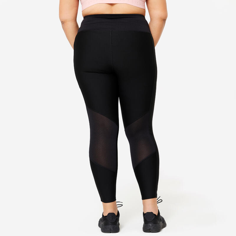 Legging voor cardiofitness dames smartphonezak grote maten zwart